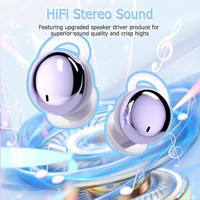 Side Sleeper Earbuds, Mini Earbuds for Sleeping, Invisible Wireless Headphones, Fast Charging Case, No Beep & Comfortable to Sleeping (Purple)