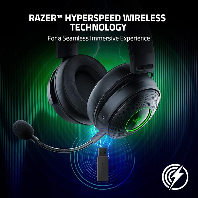 Razer Kraken V3 Pro HyperSense Wireless Gaming Headset w/Haptic Technology: Triforce Titanium 50mm Drivers -THX Spatial Audio - Hyperspeed Wireless - Fabric & Leather Memory foam Cushion (Renewed)