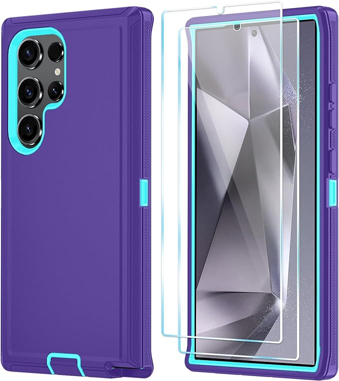 ONOLA Compatible with Samsung Galaxy S24 Ultra Case with HD Screen Protector, Heavy Duty Shockproof & Dropproof 3-Layer Cover Phone Case,PurpleSkyBlue
