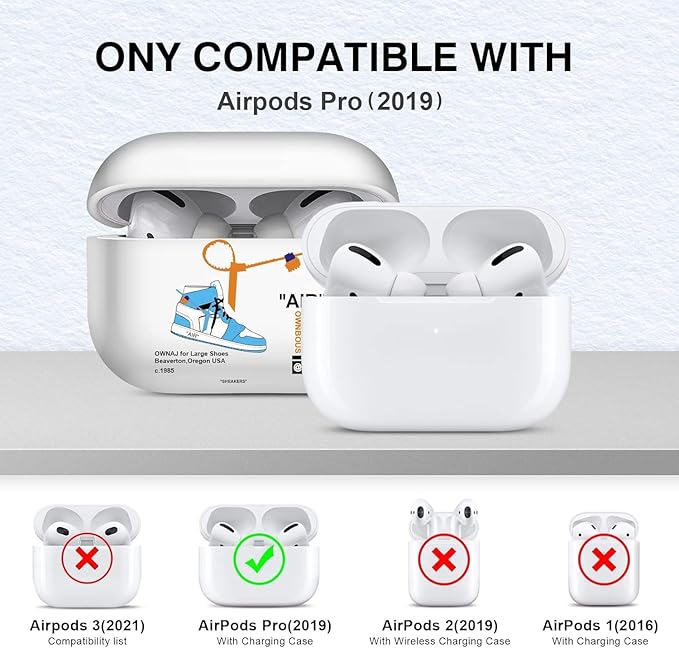 for Airpods Pro Case, Cute Cool Sports Blue Shoe Pattern TPU Soft Cases for Airpods Pro Case 1st Gen, Shockproof for Airpods Pro 2019 Case Men Women with Cleaner Kit & Keychain
