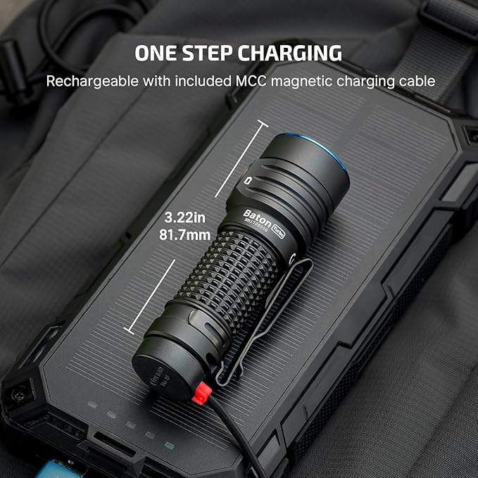 OLIGHT BatonTurbo EDC Flashlight Rechargeable with Magnetic Charging Cable and Lanyard 1000 Lumens Powerful LED Light 510 Meters Long Throw, 5 Modes, IPX8 Waterproof Light for Camping, Hiking (Black)