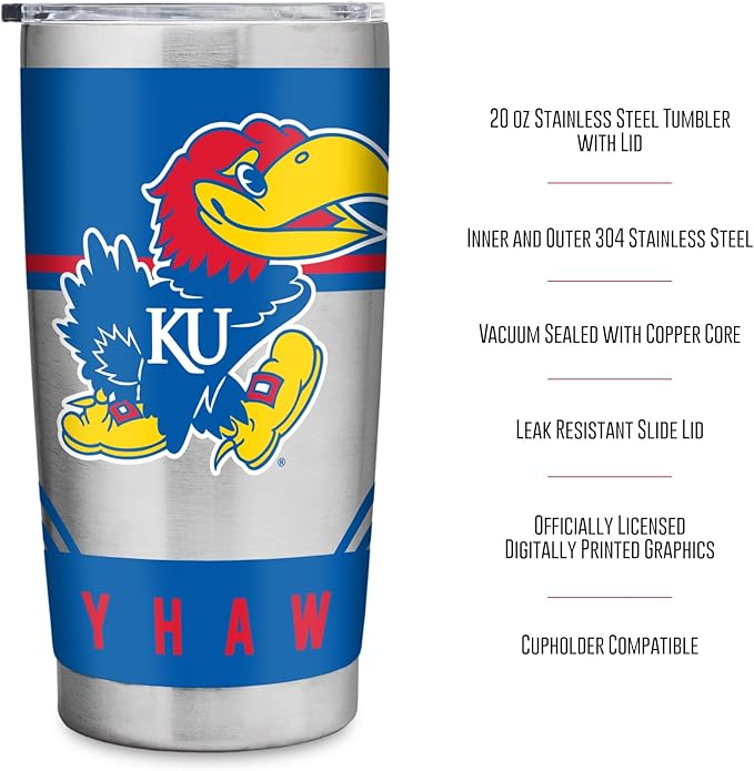 Rico Industries NCAA 20oz Stainless Steel Tumbler with Lid - Great For Coffee, Tea, Water or Cocktails