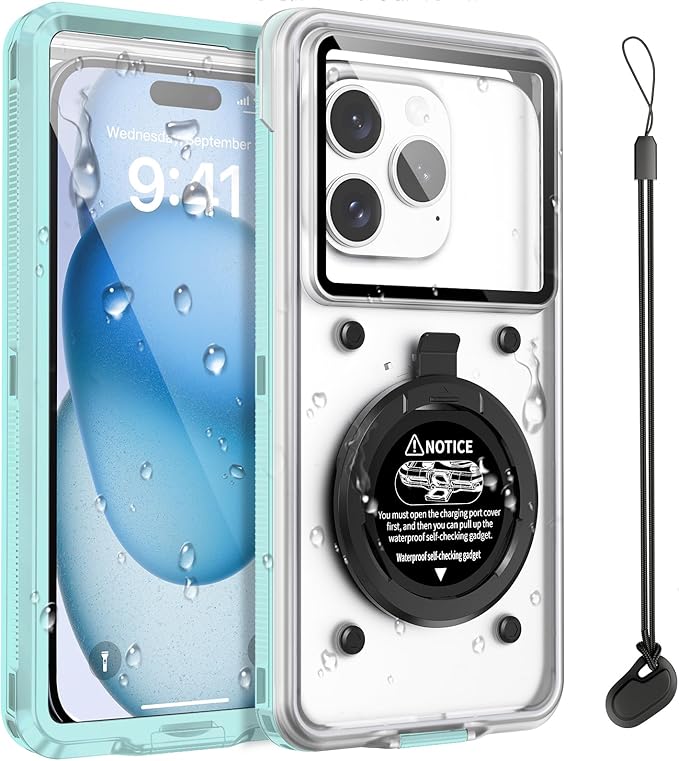 Beasyjoy Waterproof Phone Case, Underwater Snorkeling Diving Phone Case, Universal Self-Check Water Proof Pouch Dry Bag Up to 6.9 Inch for iPhone 16/15/14/13/12/11/Samsung S24/S23/Google - Green