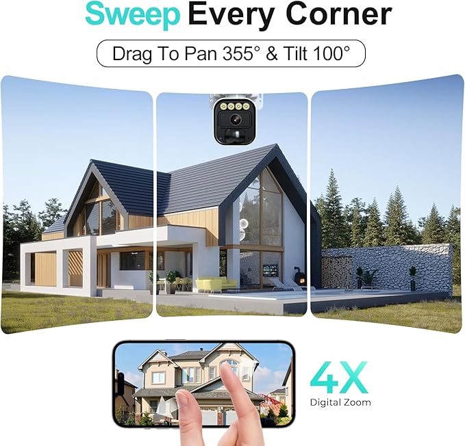 4G LTE Cellular Security Camera Solar Security Cameras Wireless Outdoor No WiFi Security Camera 24/7 Recording,2K Color Night Vision,2-Way Talk,Cloud & SD Card Storage,IP65,Built-in SIM Card