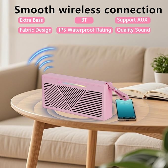Bluetooth Speaker, Portable Wireless Bluetooth Speakers with HD Sound, IPX5 Waterproof Speaker with RGB LED Lights, Bluetooth5.3, TWS Pairing, Long Playtime, for Home/Party/Outdoor/Beach/Bathroom