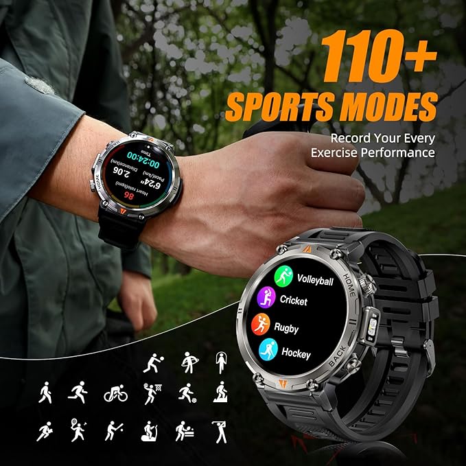 Military Smart Watches for Men Built-in GPS with LED Flashlight Compass, 3ATM Waterproof Rugged Tactical Smartwatch with Text and Call, 1.45" HD Fitness Tracker with HR SPO2 Monitor for iPhone Android