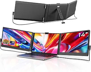 Laptop Screen Extender, 14" Ultra-Slim Triple Portable Monitor, 1080P FHD IPS Display, USB-C/HDMI Plug & Play, Monitor Extender for 13-17.3" Laptops, Mac/Windows/Chrome