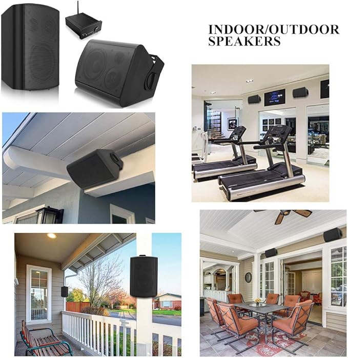pohopa 5.25 Inch Outdoor Speakers with Bluetooth Stereo Amplifier Receiver | All-Weather Durability | Broad Sound Coverage | Speed-Lock Mounting System (Black)