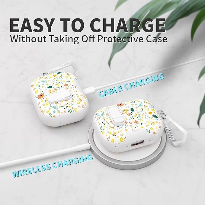 for AirPods Pro 3 Case(2025) with Secure Lock Clip and Phone Stand,Floral Girly Style Protective Cover with Cleaning Kit and Hand Strap for Apple AirPod Pro 3 Generation (Four-Leaf Clover)