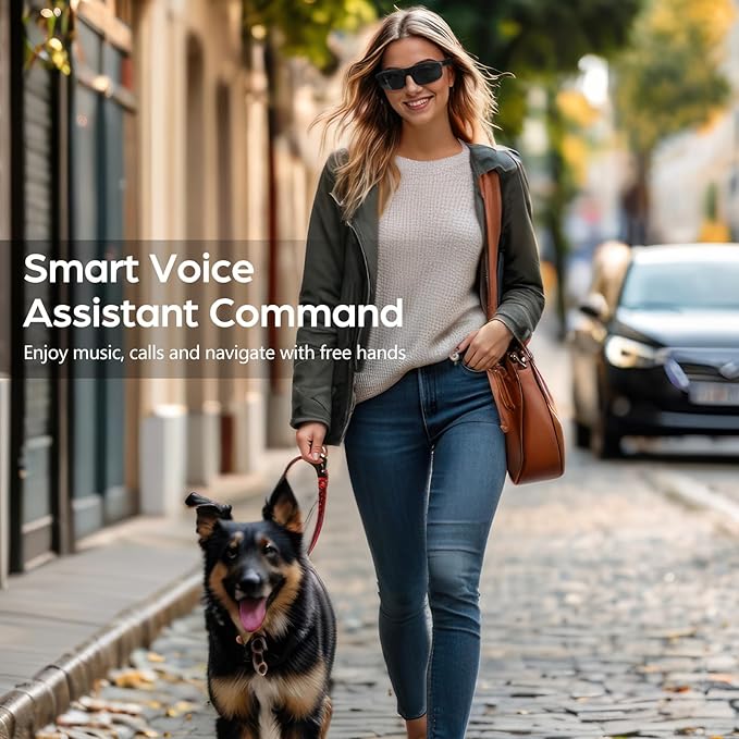 Smart Glasses, Polarized Bluetooth Sunglasses with Speaker, Voice Assistant, Open Ear, UV Protection Outdoor Audio Glass (Black Frame-Black Lens-Style2)