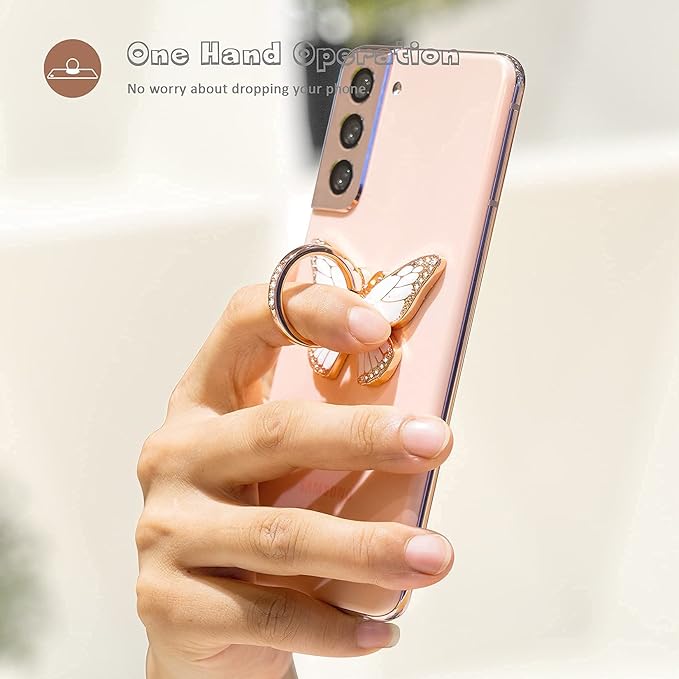 Butterfly Cell Phone Ring Grip Holder, 360 Degrees Rotation Phone Ring Grip Stand, Metal Finger Kickstand Compatible with iPhone, Samsung Galaxy, Android Phone