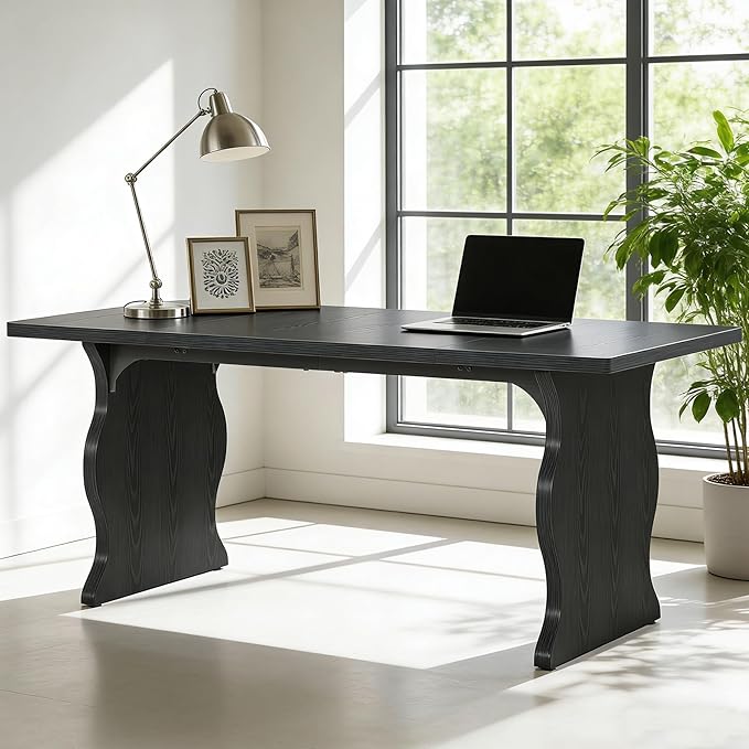 Tribesigns 63" Large Desk for Home Office, Spacious Executive Computer Desk with Ample Leg Room, Double PC Gaming Writing Table Study Desk with Sturdy Legs, Black