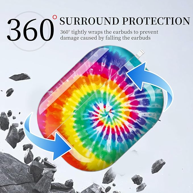for AirPods Pro 3 Case, Compatible with AirPods Pro 3rd Generation Case (2025), Shockproof Protective Cover with Golden Carabine (Rainbow Tie Dye Spiral)
