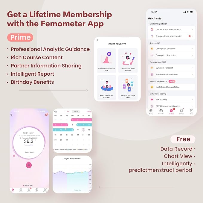 femometer Ring for Fertility and Ovulation Tracking - Size First Sizing Kit - App Auto-Sync - Period & BBT Tracker - Sleep Analysis for Women - Rechargeable & Waterproof Size9