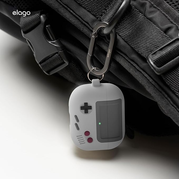 elago AW5 Compatible with AirPods Pro 3 Case Cover - Classic Retro Handheld Game Console Design Case, Carabiner Included [Light Grey]