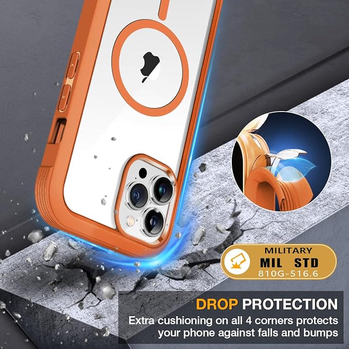 Miracase for iPhone 13 Pro Case 6.1",with MagSafe,Built in Screen Protector,Full-Body Protection(Orange)
