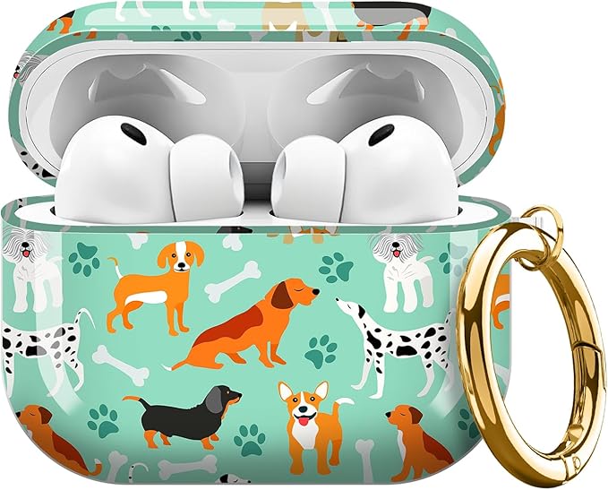 Compatible with AirPods Pro 3 (2025) Case, Airpod Pro 3 Protective Cover with Cute Golden Keychain for Girls & Women (Cute Dogs Bones and Paws)