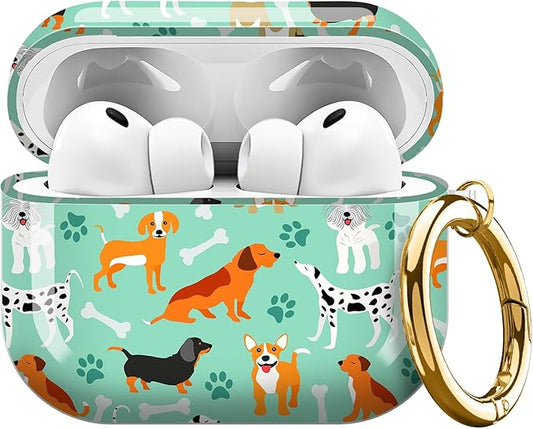 Compatible with AirPods Pro 3 (2025) Case, Airpod Pro 3 Protective Cover with Cute Golden Keychain for Girls & Women (Cute Dogs Bones and Paws)