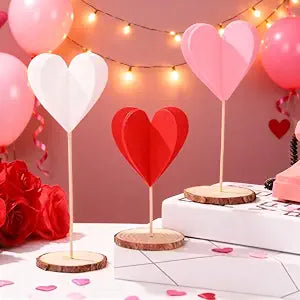 Amyhill 3 Pcs Valentine's Day Tall Standing Felt Heart Decorations Valentine's Felt Heart Tabletop Sign 3D Block Set Fabric Valentines Table Centerpiece Decor for Wedding Anniversary Home Party