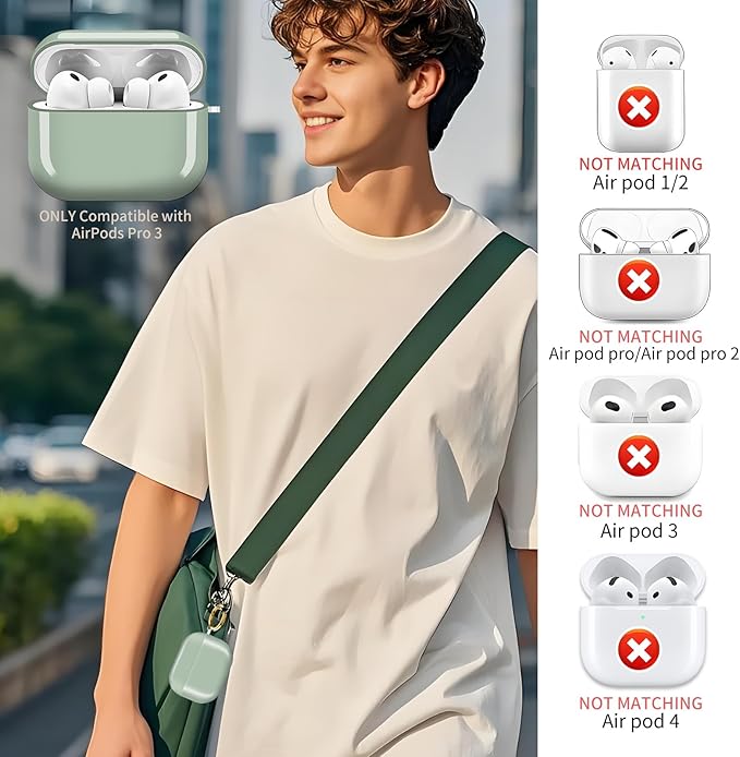 AirPod Pro 3 (2025) Case Cover for Women, Cute Shockproof Protective Case with Gold Round Buckle, Anti-Drop Design Compatible with Apple AirPods Pro 3rd Generation (USB-C Cable) Green