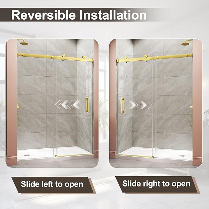 Frameless Shower Door,Single Sliding Glass Shower Door with Nano Coating & Safety Film, Adjustable 49"-54" W x 72" H, Brushed Gold,1/4" (6mm) SGCC Tempered Glass