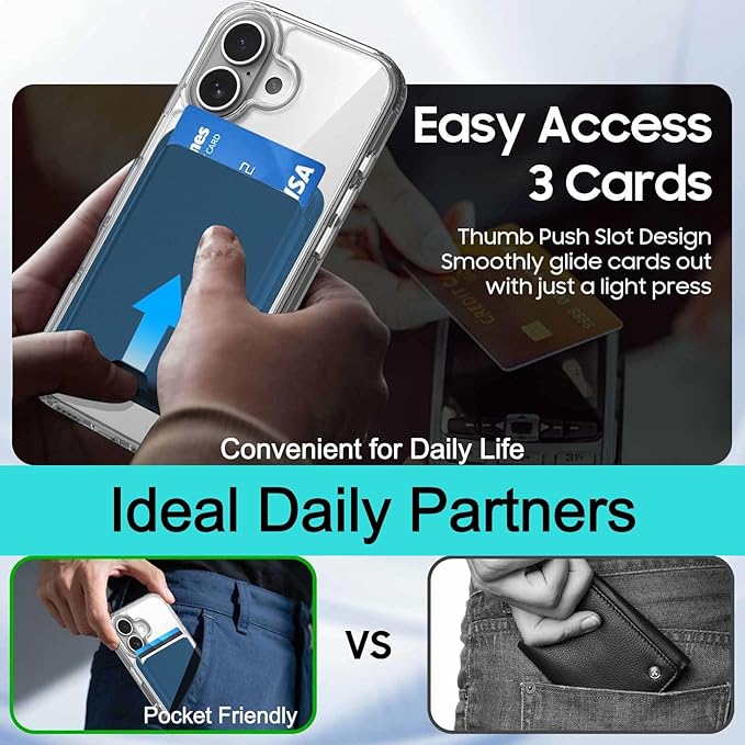 Magnetic for iPhone 16 Clear Case with Blue Detachable Wallet, Compatible with MagSafe, Credit Card Holder with Slim Shockproof Protective Phone Cover