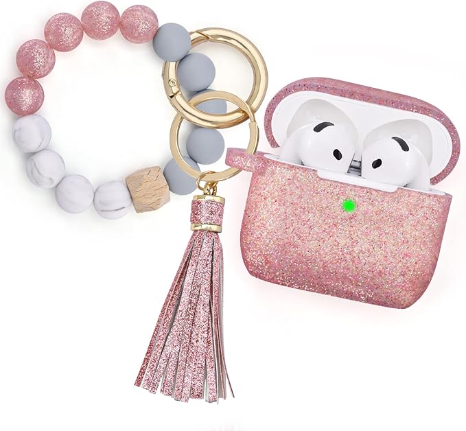 Filoto Compatible with AirPods 4 Case, Cute Compatible with AirPods 4 Case Cover for Women Girls, Silicone Protective Case with Bracelet Keychain(Rose Gold)