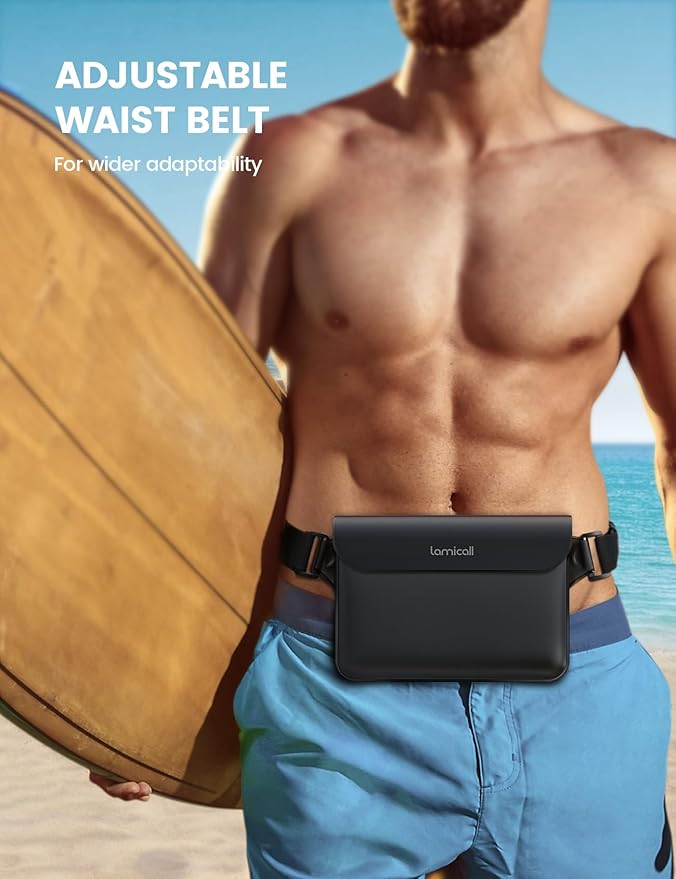 Lamicall Waterproof Fanny Pack Pouch - [2Pack] [2026 Elastic Waist Strap] IPX8 Dry Bags Water Proof Pouch for Swimming, Beach, Kayaking, Cruise Ship Essentials, 8.7” for iPhone 17 16 15 Pro Max Air