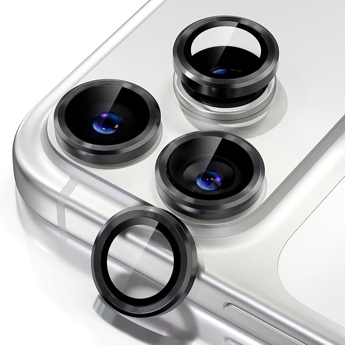 Misea Compatible for iPhone 17 Pro/iPhone 17 Pro Max Camera Lens Protector, Ultra-HD Tempered Glass Camera Cover Screen Protector Metal Individual Ring Protector Decoration Accessories, Black