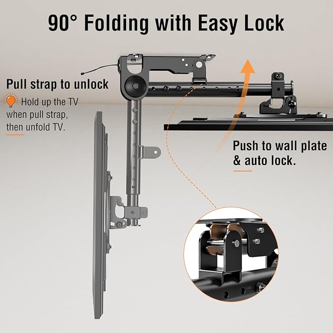 ELIVED Flip Down Ceiling TV Mount for Most 14-40 Inch TVs, Floding TV Mount for Flat and Pitched Roof, Height Adjustable Full Motion tv Bracket 360° Swivel, Max VESA 200x200mm, up to 22 Lbs, YD3030
