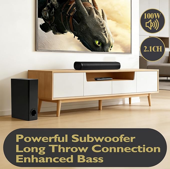 LEMEGA Edge X Boost 2.1 Soundbar with Subwoofer - 100W Total Power, HDMI ARC, Optical, AUX, USB, Bluetooth Streaming, Long‑Throw Subwoofer, Wall‑Mountable Home Cinema for TV