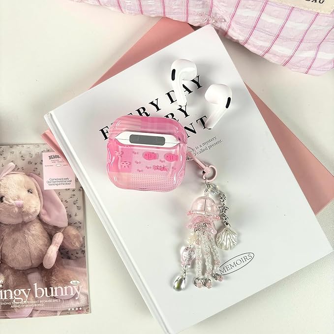 Compatible with AirPods 4 Case with Cleaner Kit, Cute Cartoon Fish Star Keychain Soft TPU Shockproof Cover for Airpods 4th Generation -Pink