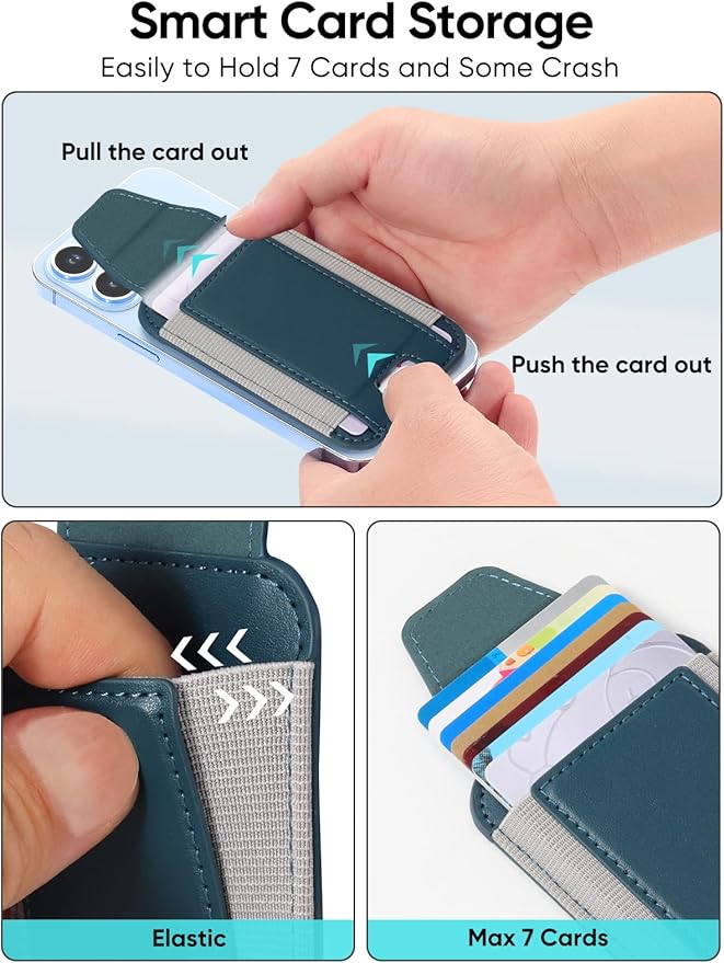 Miroddi for MagSafe Wallet with Privacy Flap, Strongest Magnetic Card Holder for iPhone 17, iPhone 16/15/14/13/12 Series, Detachable Leather Magnetic Phone Wallet, RFID Blocking, Fit 7 Cards, Blue