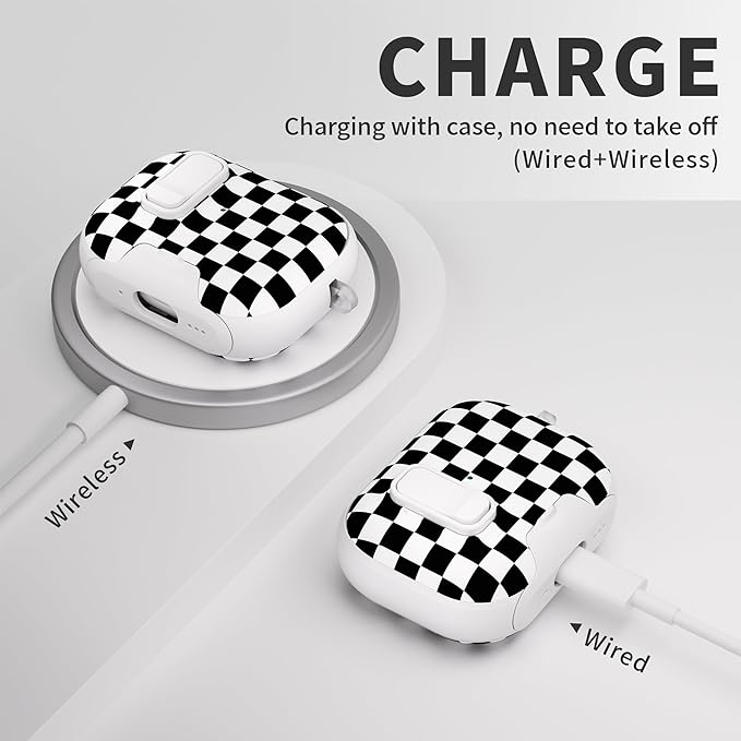 for AirPods Pro 3 Case(2025) with Secure Lock Clip and Phone Stand,Floral Girly Style Protective Cover with Cleaning Kit and Hand Strap for Apple AirPod Pro 3 Generation (Black White Squares)
