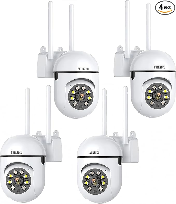 EVERSECU 1080P Outdoor WiFi PTZ Security Camera, 5G WiFi, Auto Tracking, 2 Way Audio, Spotlight Night Vision, Compatible with Alexa, SD Card & Cloud Storage, Support ONVIF&RTSP IP CCTV Camera(4pack)