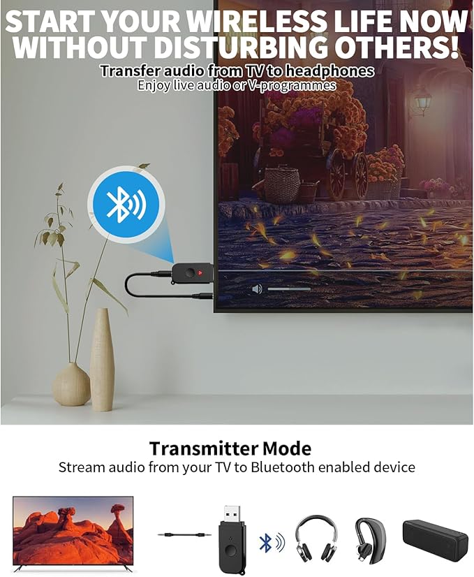 Smalody Bluetooth Speaker, Portable Wireless Neckband Home TV Speakers, Theater Stereo Surround Sound with Microphone, Wireless Loudspeaker for Outdoor Sports with Receiver