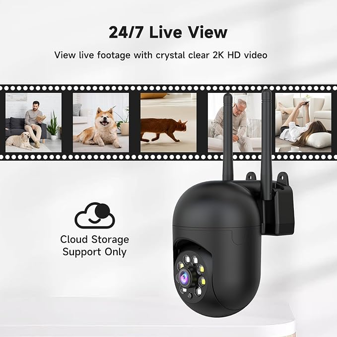 2K Security Camera Wired, 2.4/5GHz Home WiFi Camera, 360° PTZ Baby Monitor with Color Night Vision, Motion Detection, 2-Way Audio, Compatible with Alexa