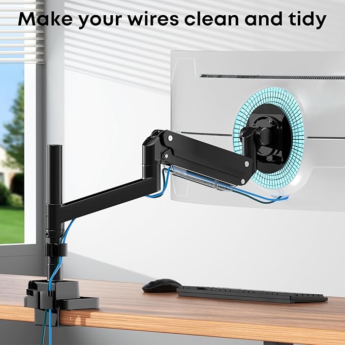 Single Monitor-Arm Heavy Duty for 24-57-inch - Ultrawide Aluminum Single Pole Monitor Mount,Fully Adjustable, Ideal for Gaming, Office & Home Use, Max Load 59.4lbs, VESA 75/100/200 mm, Black