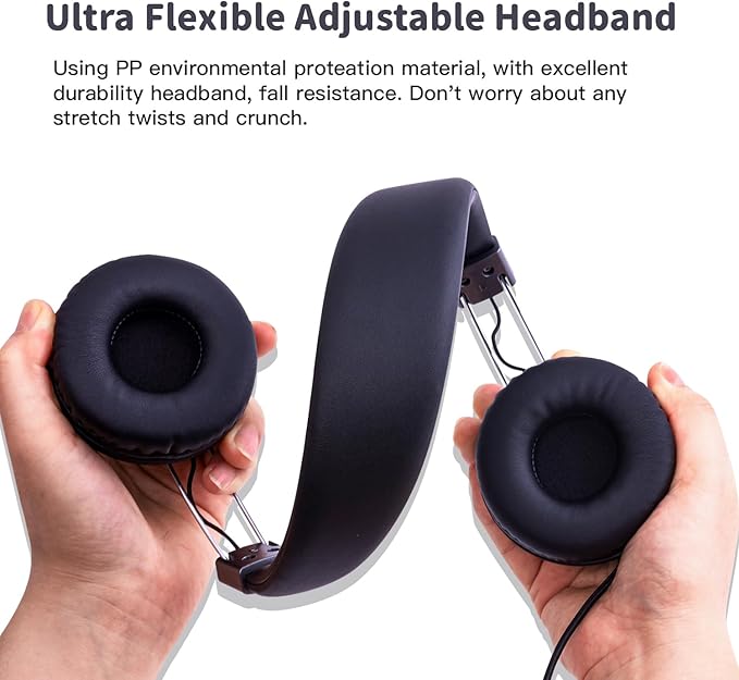 Olyre Kids Foldable Headphones, Toddler Headphones with Cord for School Plane Travel, Lightweight Stereo Wired Children Earphones with HD Mic for Boys Girls for Computer Cellphone Tablet - Black