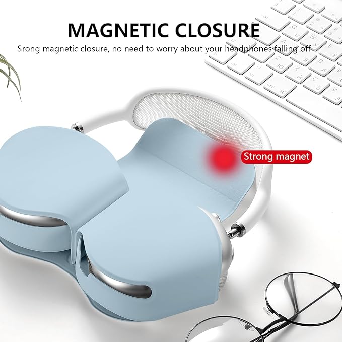 for Apple Airpods Max Case,Headphones Protective Case for AirPod Max Supports Sleep Mode, Anti-Scratch and Anti-Dust,Airpod Pro Max by PU Leather,Light Blue 2