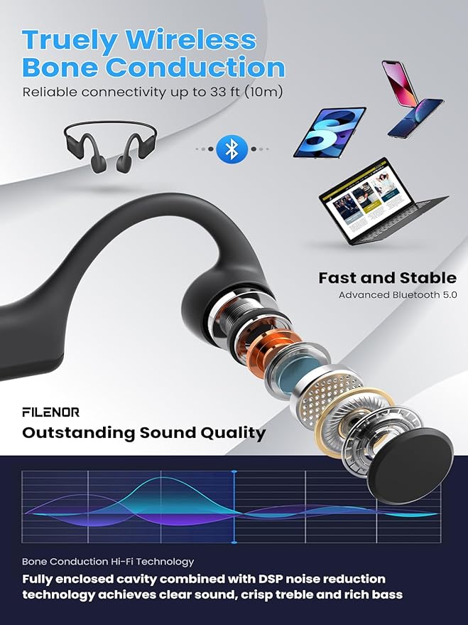 Bone Conduction Headphones, 2026 Upgrade Open-Ear Wireless Bluetooth Workout Headphones with Microphones, 8Hr Playtime, Waterproof Earphones for Sports, Running, Gym, Hiking, Cycling-Large