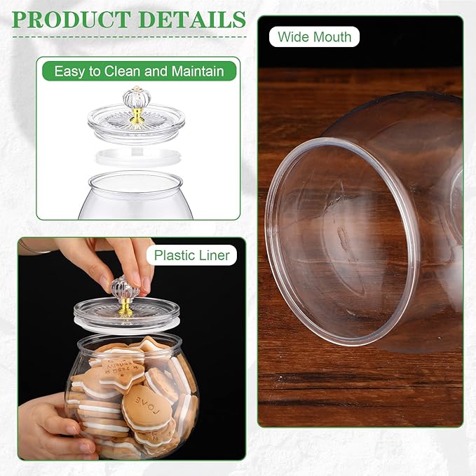 Nuogo 6 Pcs Plastic Candy and Cookie Jar with Lids Decorative Apothecary Jars Candy Buffet Containers Clear Airtight Food Storage Canister Home Decoration(30 oz,Stylish)