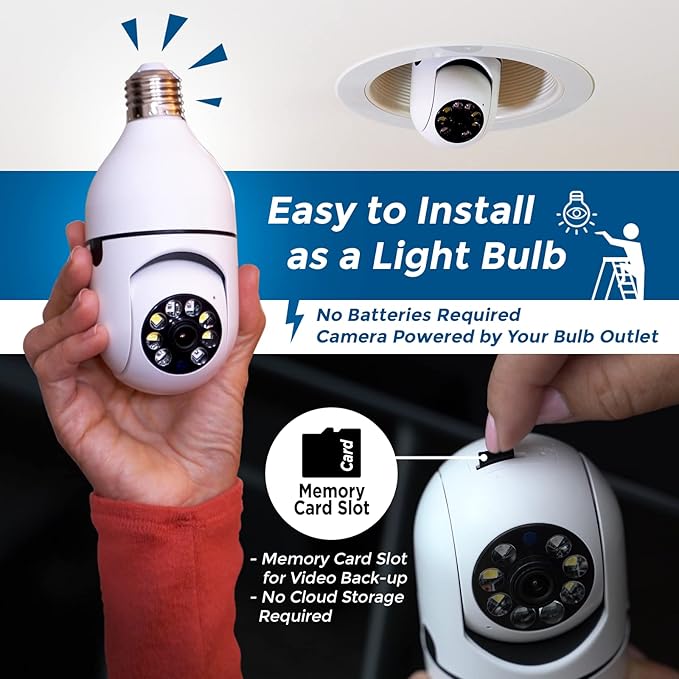 Security Camera, Two Way Talk 1080P HD Video WiFi Smart Camera, Indoor Outdoor Night Vision 360 Degree Motion Detection with SD Card