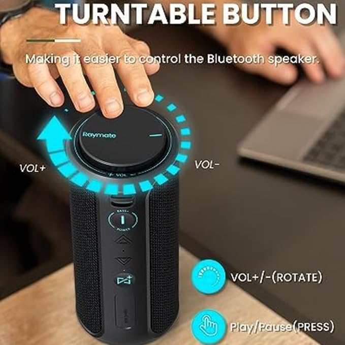 Raymate Bluetooth Speaker, IPX7 Waterproof, 30W Stereo with Deep Bass, Wireless Blue Tooth 5.3, 100Ft Range TWS Pairing, 15H Playtime, Portable Speakers with Lanyard for Party Beach Travel Gift