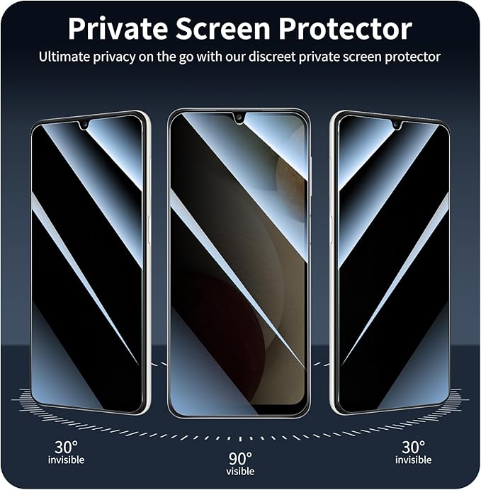 Privacy Screen Protector for Samsung A12/A13/A23/A32 5G/A03/A03S/A04/A04S & Redmi 10X, Anti-Spy Tempered Glass, Private Black Dark Protection, 9H Hardness Anti-Scratch Case-Friendly - 3 Pack