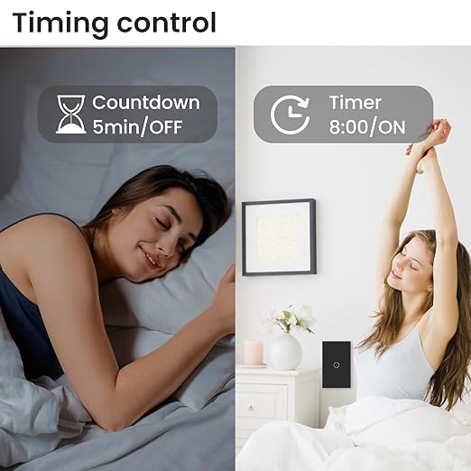 WiFi Smart Wall Light Switch, 3 Way Multi-Control, 2.4GHz Wi-Fi Touch Switch, Neutral Wire Required, Adapt with Smart Life/Tuya App, Compatible with Alexa and Google Home, Black 1 Gang