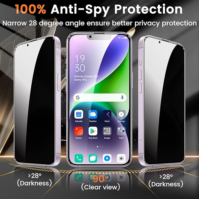 3+3 Pack Privacy Screen Protector for iPhone 14 Plus 6.7-Inch with 3 Pack Camera Lens Protector, Anti Spy Tempered Glass Film 9H Hardness Bubble Free Case Friendly