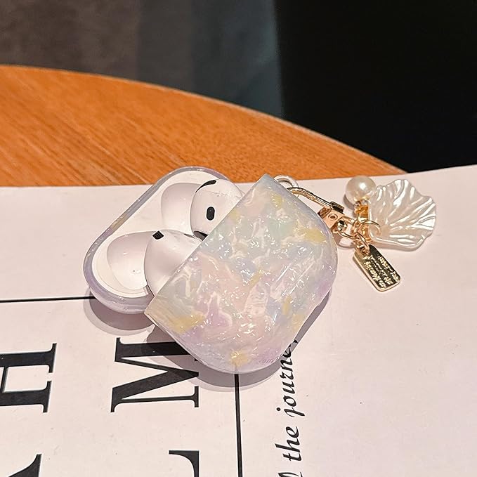 for AirPod 4 Case Cute Shell Pearl Ocean Design for Women Girls TPU Protective Cover with Keychain Compatible for AirPods 4th Generation (Colored Shell)