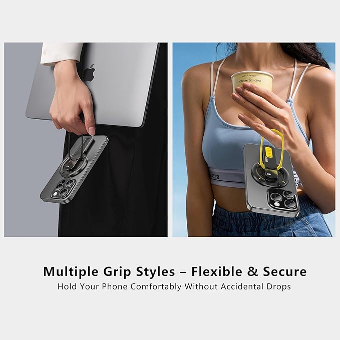 Phone Grip for Magsafe Phone Stand 360°Roration Gym Holder Phone Kickstand Silicone Finger Ring Innovative Pressure-Relief Damping Hinge Design with Magnet Ring Compatible All Phones, White