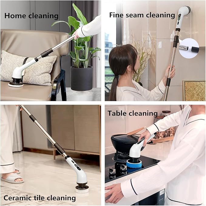 Cordless Electric Spin Scrubber, 360 Rotating Handheld Bathroom Scrubber with 9 Replaceable Cleaning Brush Heads 90Mins Work Time for Cleaning Kitchen,Tile,Tub Floor,Sink,Window,Stove(White)